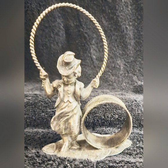 Vintage Victorian Fugural Antique Silver Napkin Ring Cowboy Girl Jumping Rope - Picture 2 of 6
